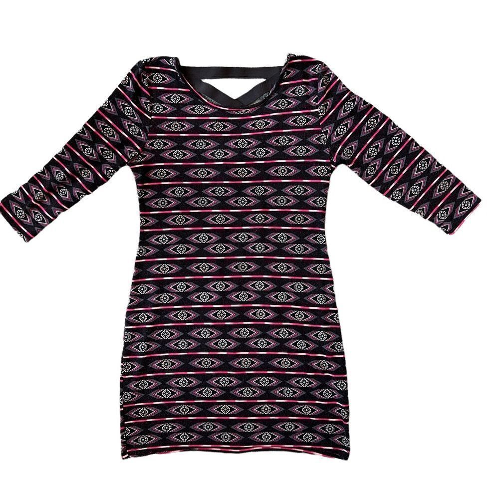 Charlotte Russe 3/4 Sleeve Geometric Stretch Dress Black Gray Women’s Size XL